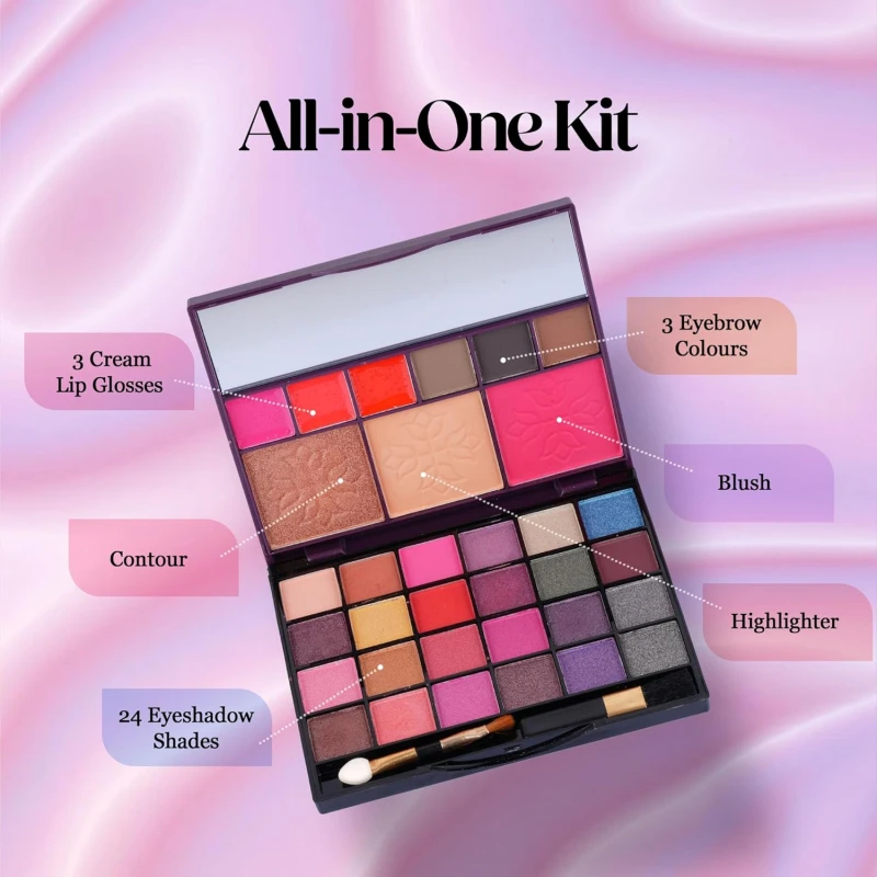 Hilary Rhoda The Collective Face Palette | 3 Cream Lip glosses | 3 Eyebrow Colours | Highlighter | Contour & Blush | 24 Eyeshadow | Highly Pigmented Face Palette | Blends Easily | Makeup kit for women | 55g (Multi-1) thumbnail 6